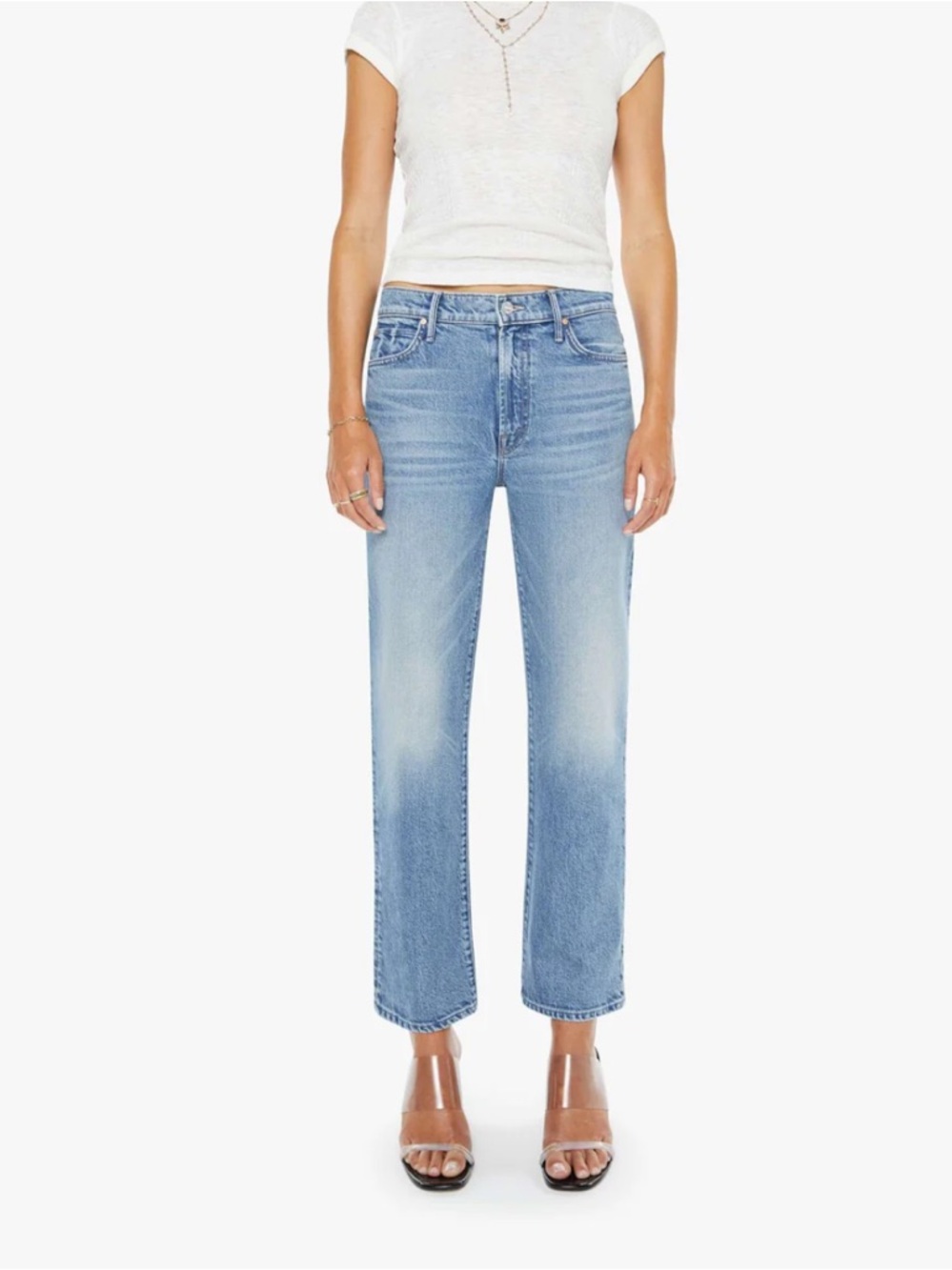 MOTHER The Kick It Ankle Jeans in Blond Genius Light Blue